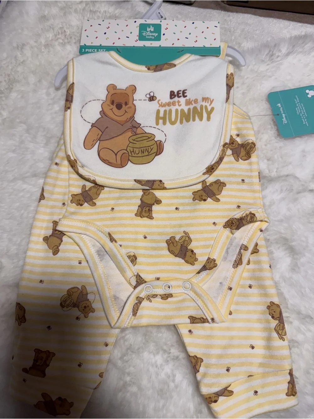 Disney Baby Winnie the Pooh Yellow Striped Pajama Set with Plush Blanket